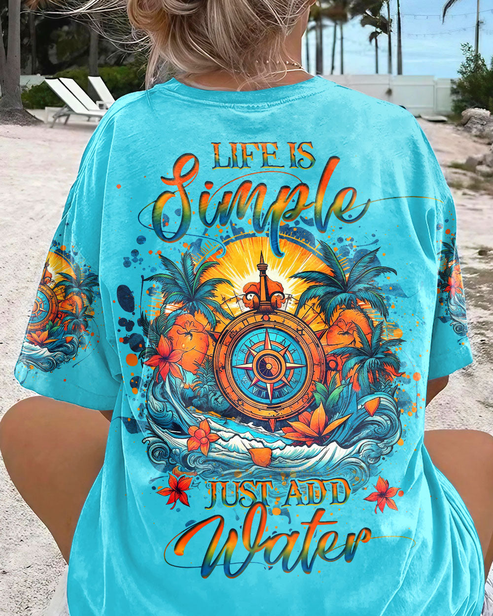 BLISSCORNERS LIFE IS SIMPLE JUST ADD WATER COMPASS ALL OVER PRINT