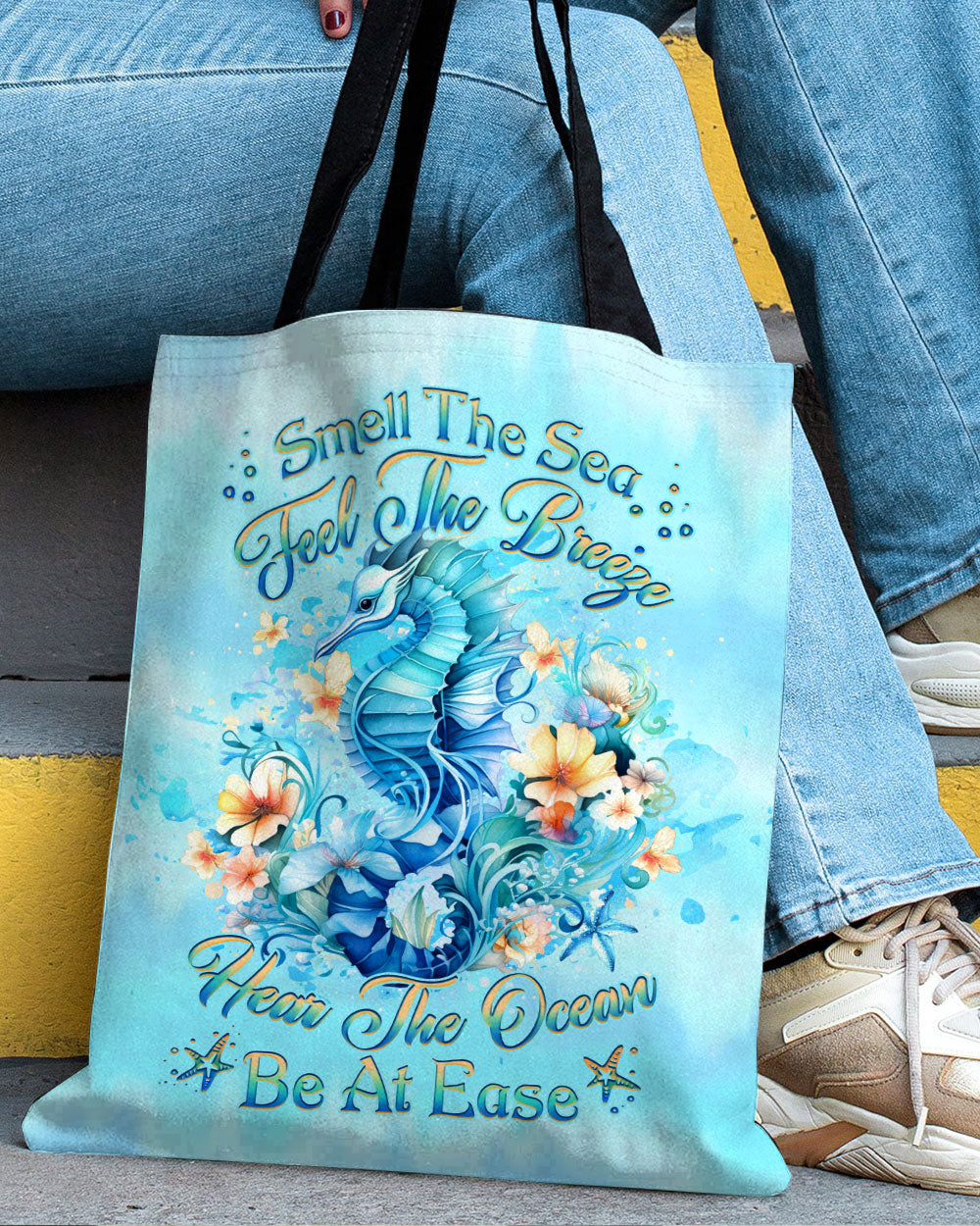BLISSCORNERS SMELL THE SEA FEEL THE BREEZE SEAHORSE TOTE BAG