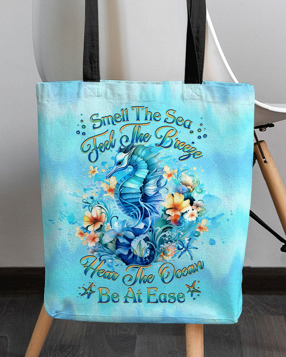 BLISSCORNERS SMELL THE SEA FEEL THE BREEZE SEAHORSE TOTE BAG