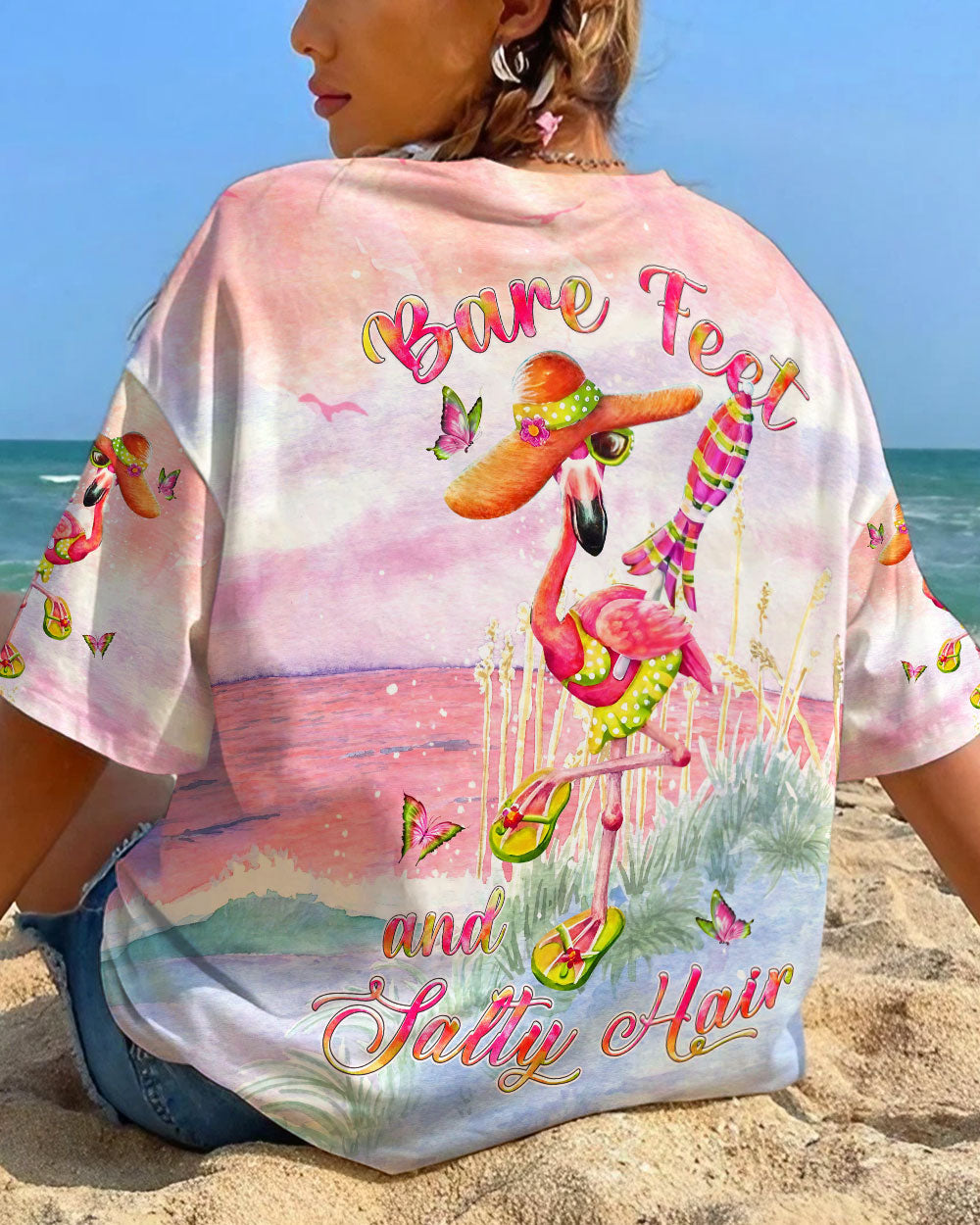 BLISSCORNERS BARE FEET AND SALTY HAIR FLAMINGO ALL OVER PRINT