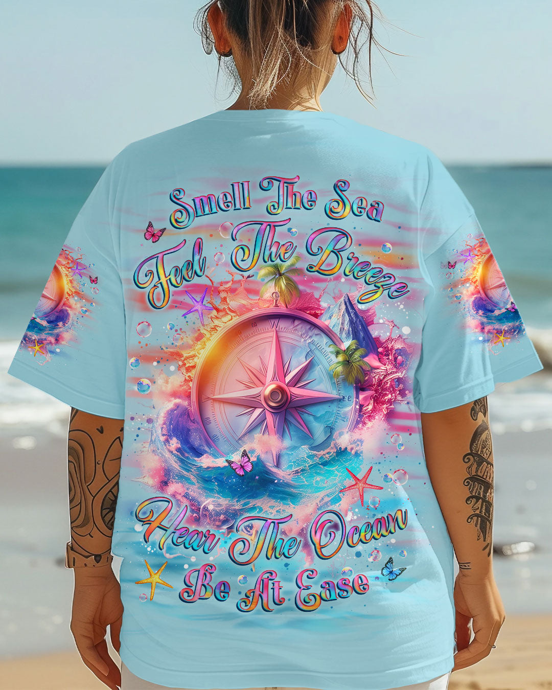 BLISSCORNERS SMELL THE SEA FEEL THE BREEZE COMPASS ALL OVER PRINT