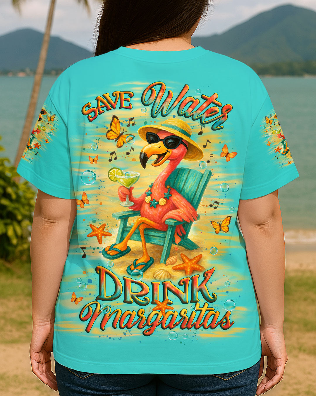 BLISSCORNERS SAVE WATER DRINK FLAMINGO MARGARITAS ALL OVER PRINT
