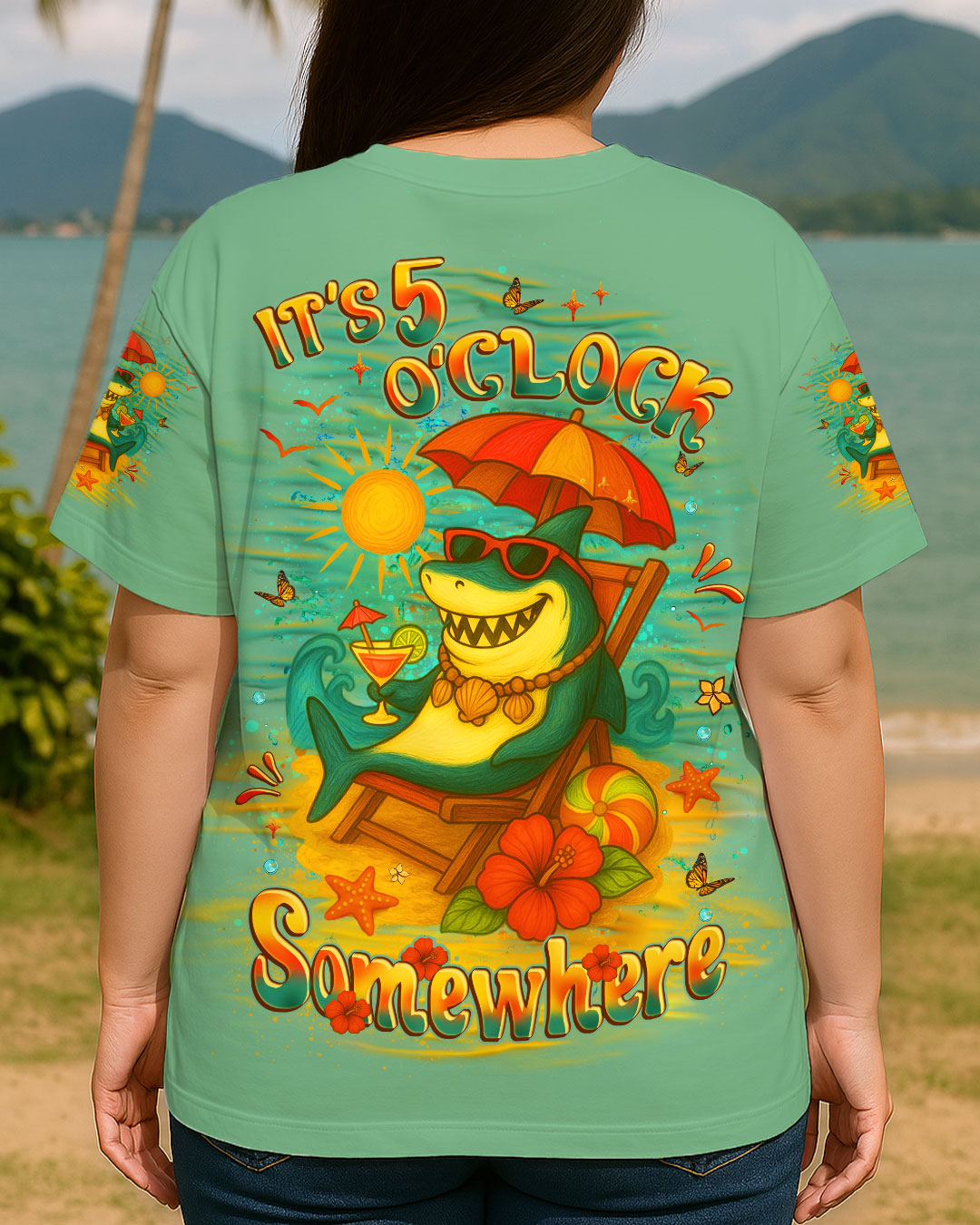 BLISSCORNERS IT'S 5 O'CLOCK SOMEWHERE SHARK ALL OVER PRINT