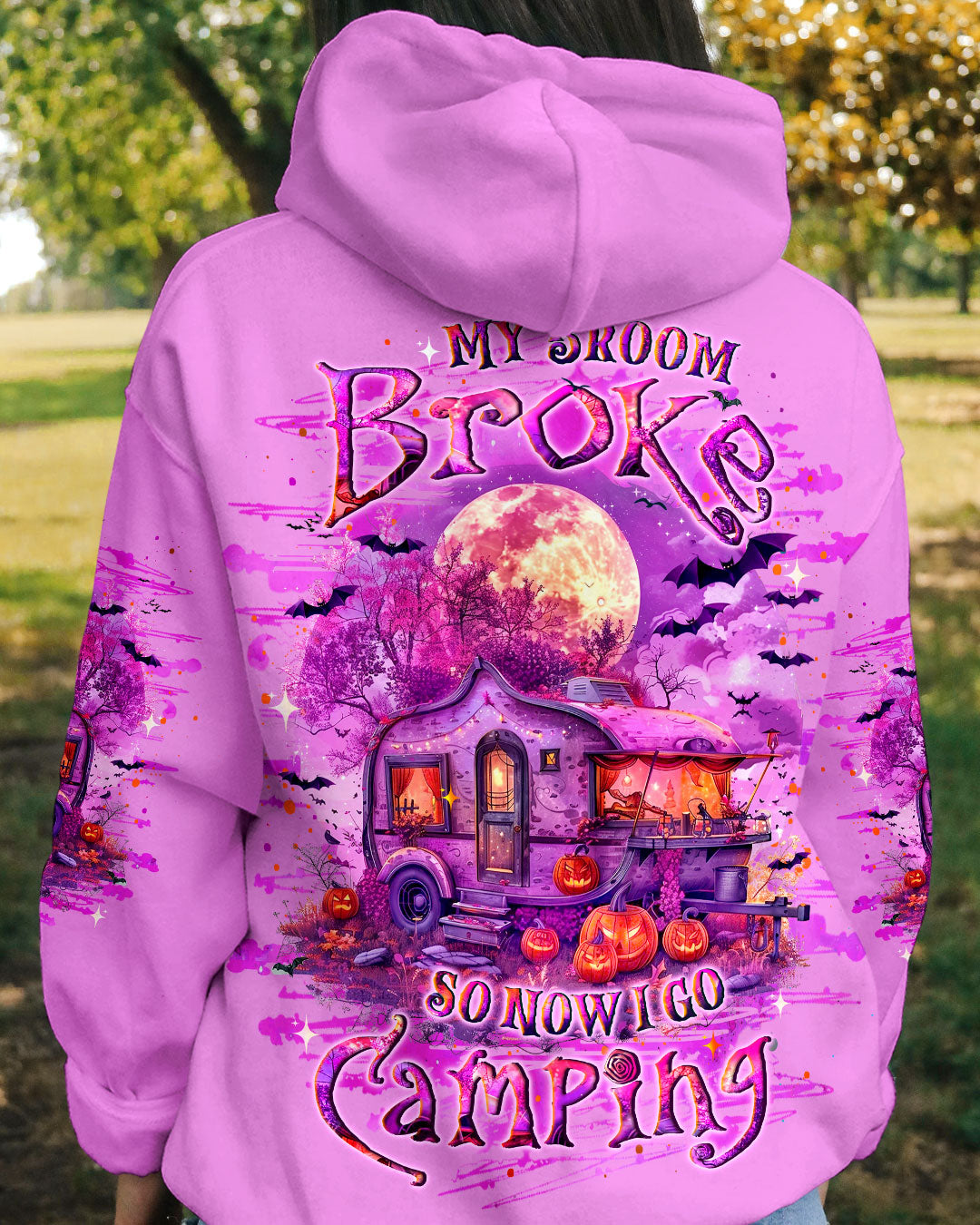 BLISSCORNERS MY BROOM BROKE SO NOW HALLOWEEN CAMPING ALL OVER PRINT