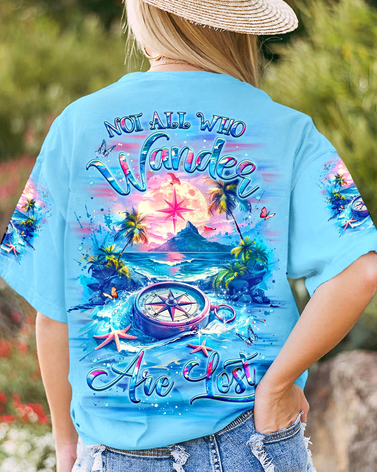 BLISSCORNERS NOT ALL WHO WANDER ARE LOST COMPASS BEACH ALL OVER PRINT