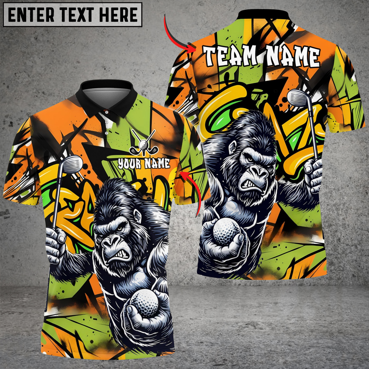 Blisscorners Savage Gorilla Swing Golf Polo Shirt Customized Name, Team Name 3D Shirts