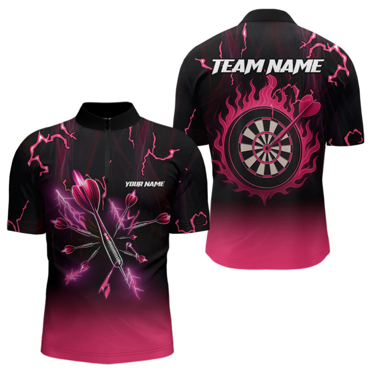 Blisscorners Pink And Black Lightning Arrow Custom Dart Shirts For Men| Darts Team Jersey â€“ Polo & Quarter ZipÂ LM0705