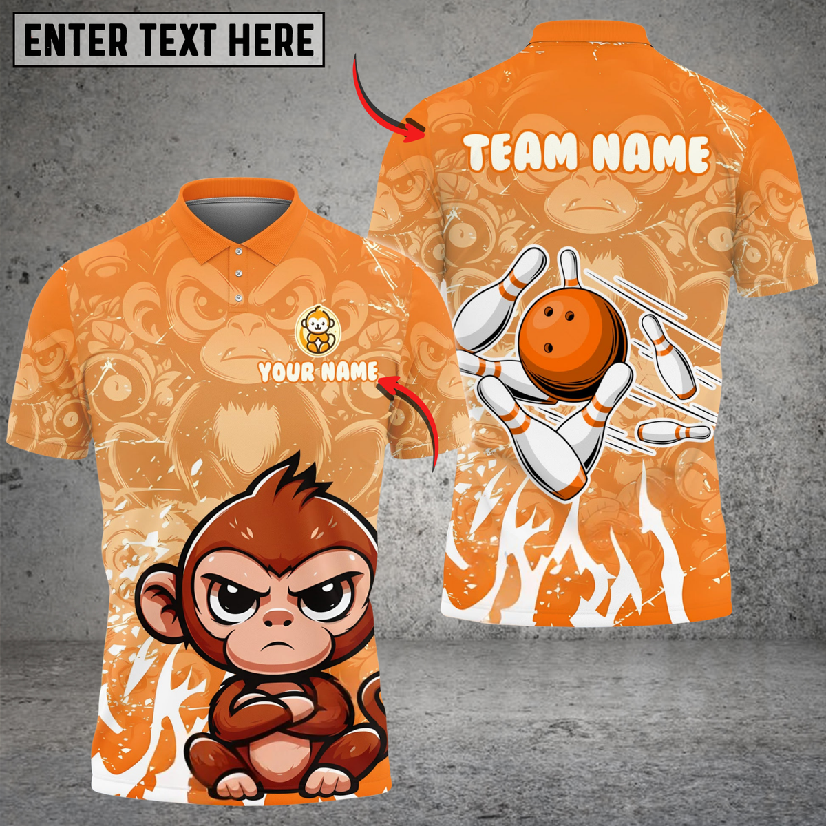 Blisscorners Bowling And Pins Cute Baby Monkey Customized Name, Team Name 3D Shirt