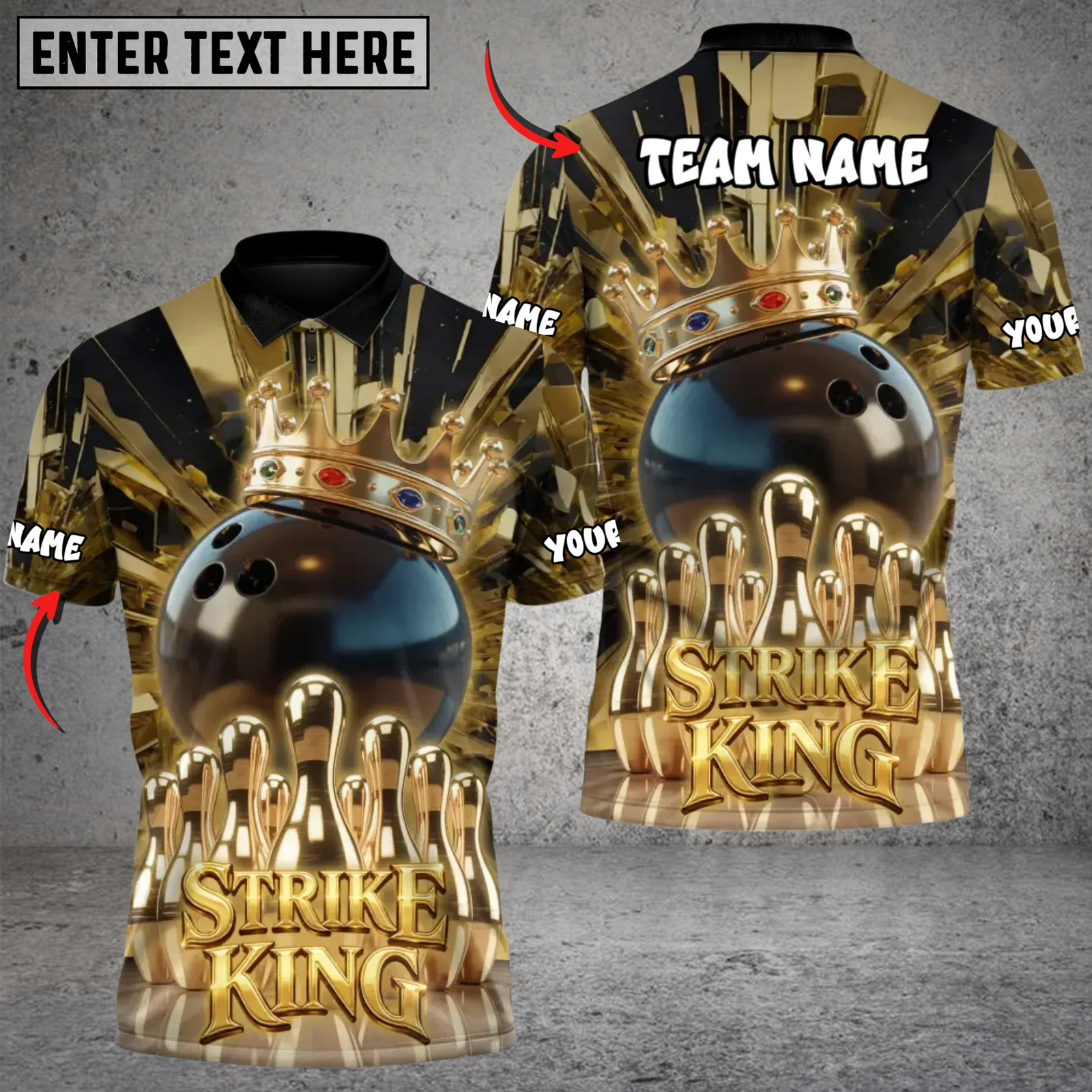 Blisscorners Bowling Golden Strike King Multicolor Customized Name, Team Name 3D Shirts