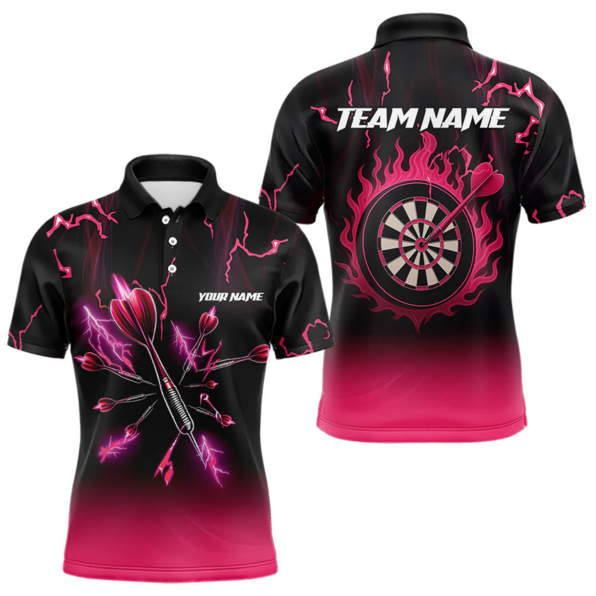 Blisscorners Pink And Black Lightning Arrow Custom Dart Shirts For Men| Darts Team Jersey â€“ Polo & Quarter ZipÂ LM0705