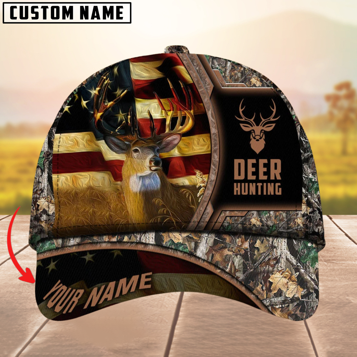 Blisscorners Premium Unique The Best Flag Deer Hunting Camouflage Pattern Multicolor Personalized Name 3D Cap