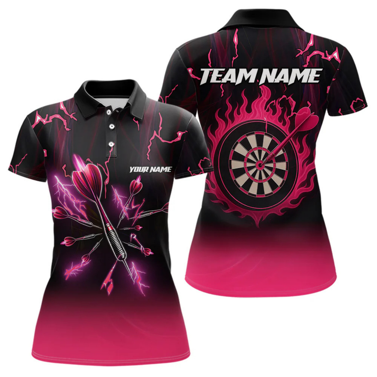 Blisscorners Pink And Black Lightning Arrow Custom Dart Shirts For Men| Darts Team Jersey â€“ Polo & Quarter ZipÂ LM0705