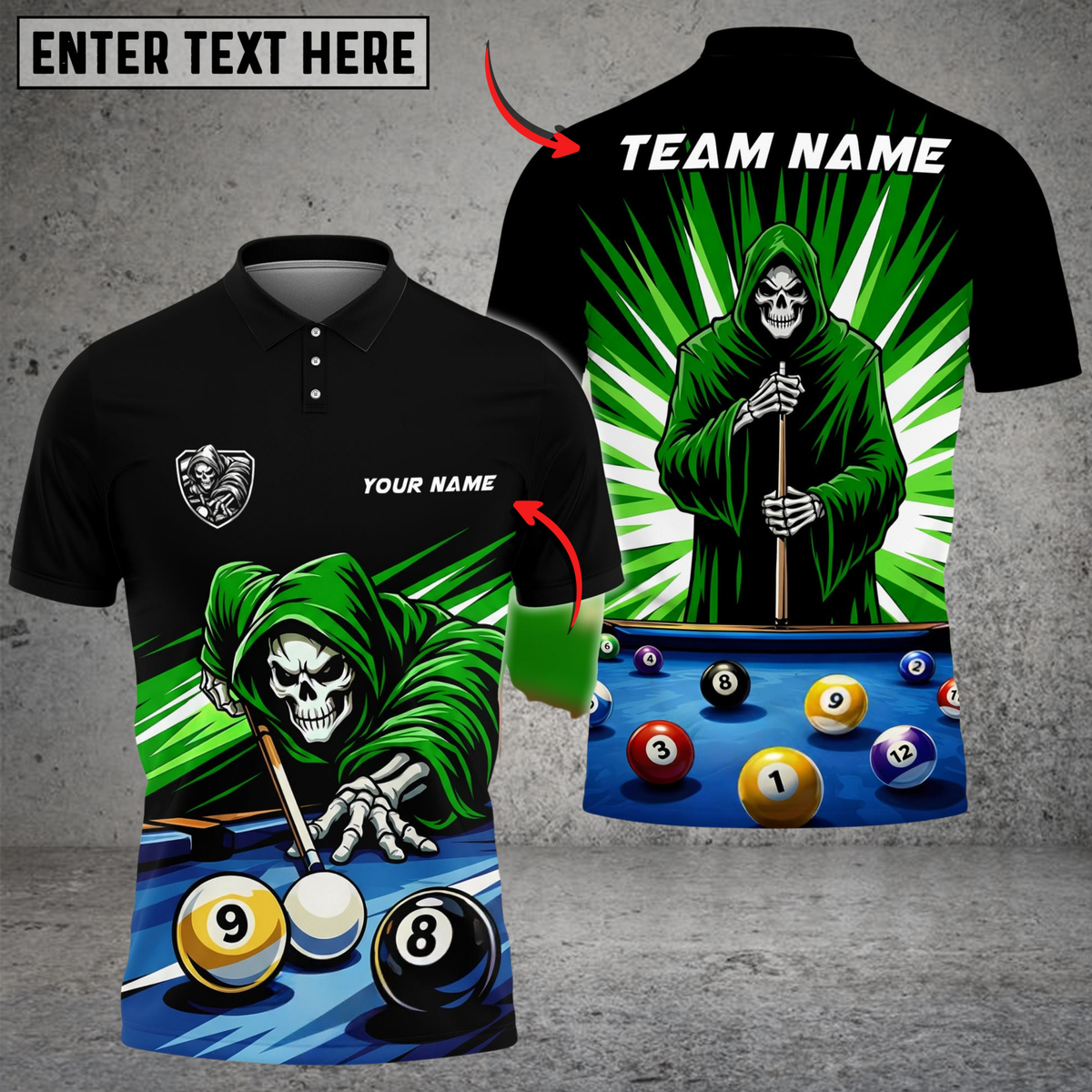 Blisscorners Billiards 8 Ball 9 Ball Reaper Cue Master Customized Name, Team Name 3D Shirt (6 Colors)