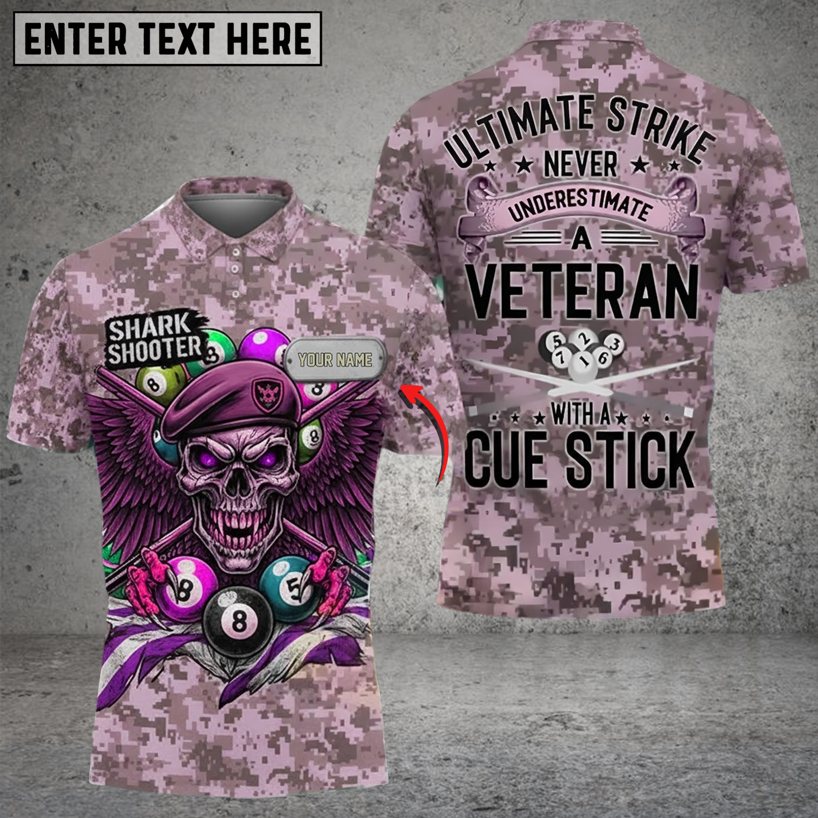 Blisscorners Billiard Ultimate Strike – Veteran Shark Shooter Camo Multicolor Customized Name, Team Name 3D Shirt
