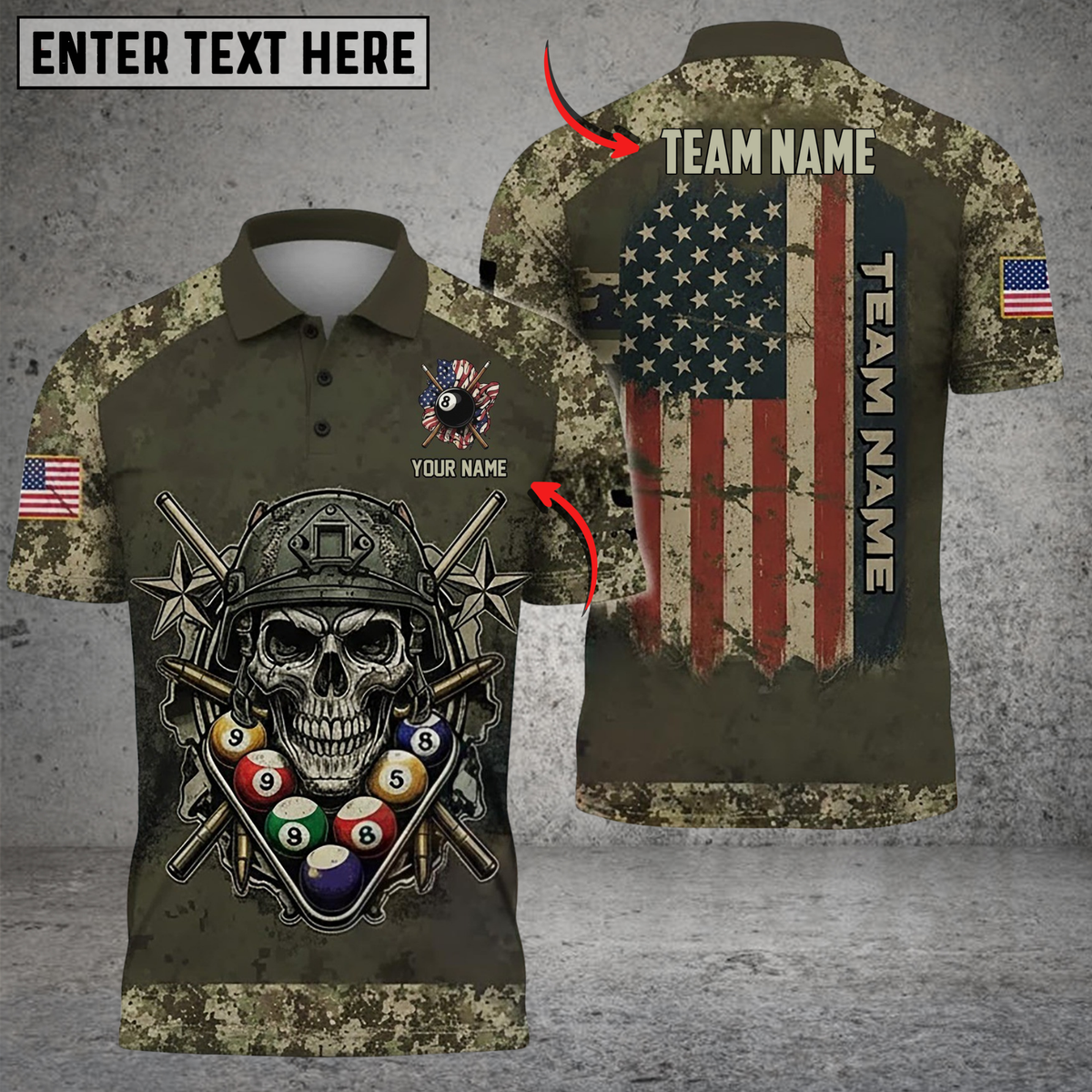 Blisscorners Billiard Skull US FLag Multicolor Customized Name, Team Name 3D Shirts
