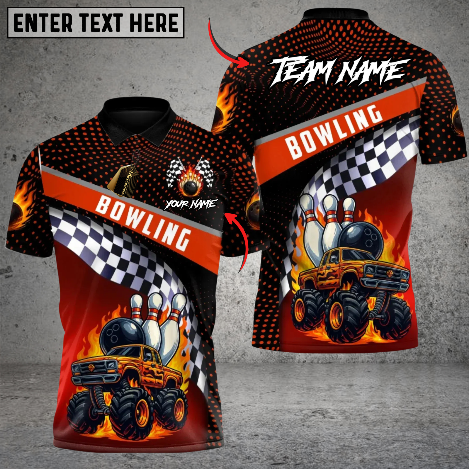 Blisscorners Monster Truck Strike Bowling Multicolor Customized Name, Team Name 3D Shirts