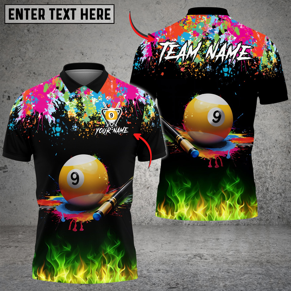Blisscorners Billiards 9 Ball Cue Paint Splash Personalized Shirt