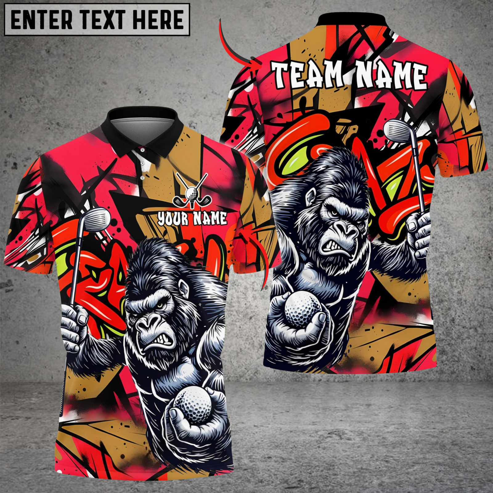 Blisscorners Savage Gorilla Swing Golf Polo Shirt Customized Name, Team Name 3D Shirts