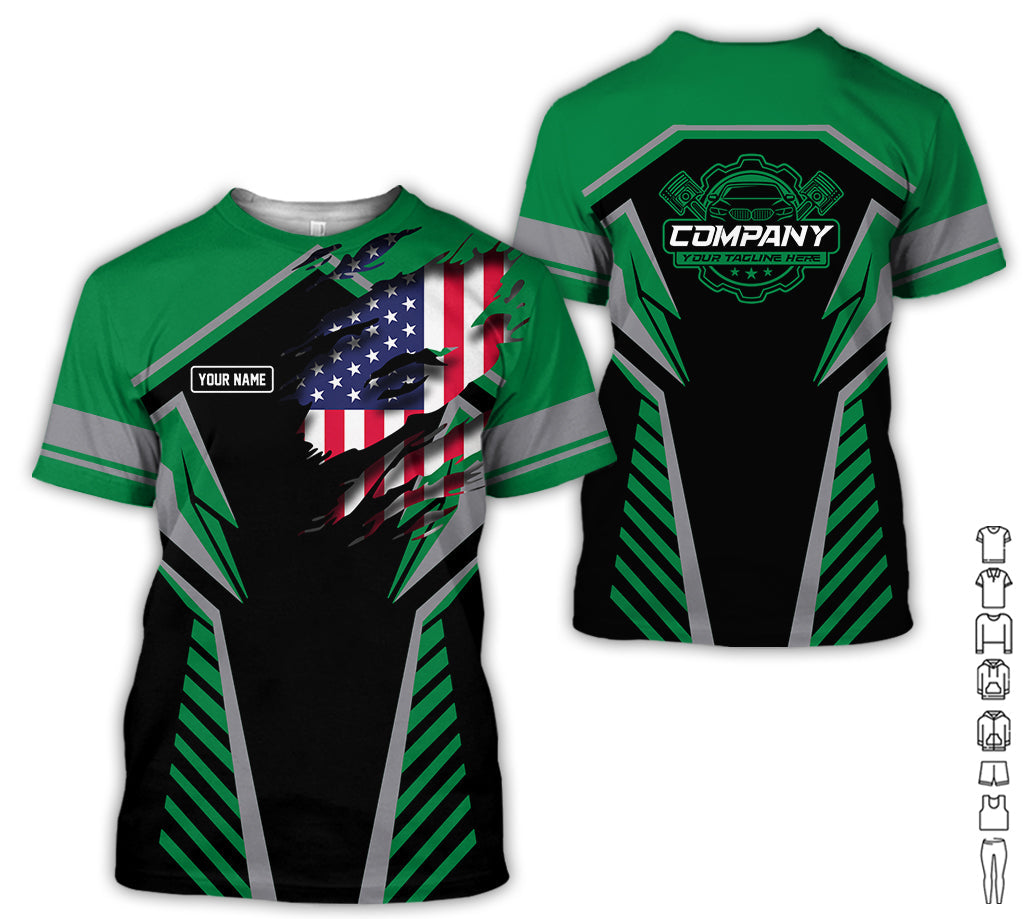 Blisscorners Personalized Diesel Mechanic Shirt, Green Garage Uniform, Gift for Car Guys &amp; Technicians, Size S to 5XL