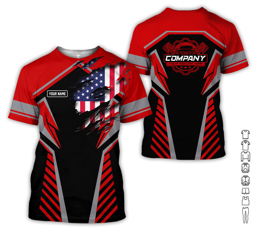 Blisscorners Personalized Diesel Mechanic Shirt, Red Garage Uniform, Gift for Car Guys &amp; Technicians, Size S to 5XL