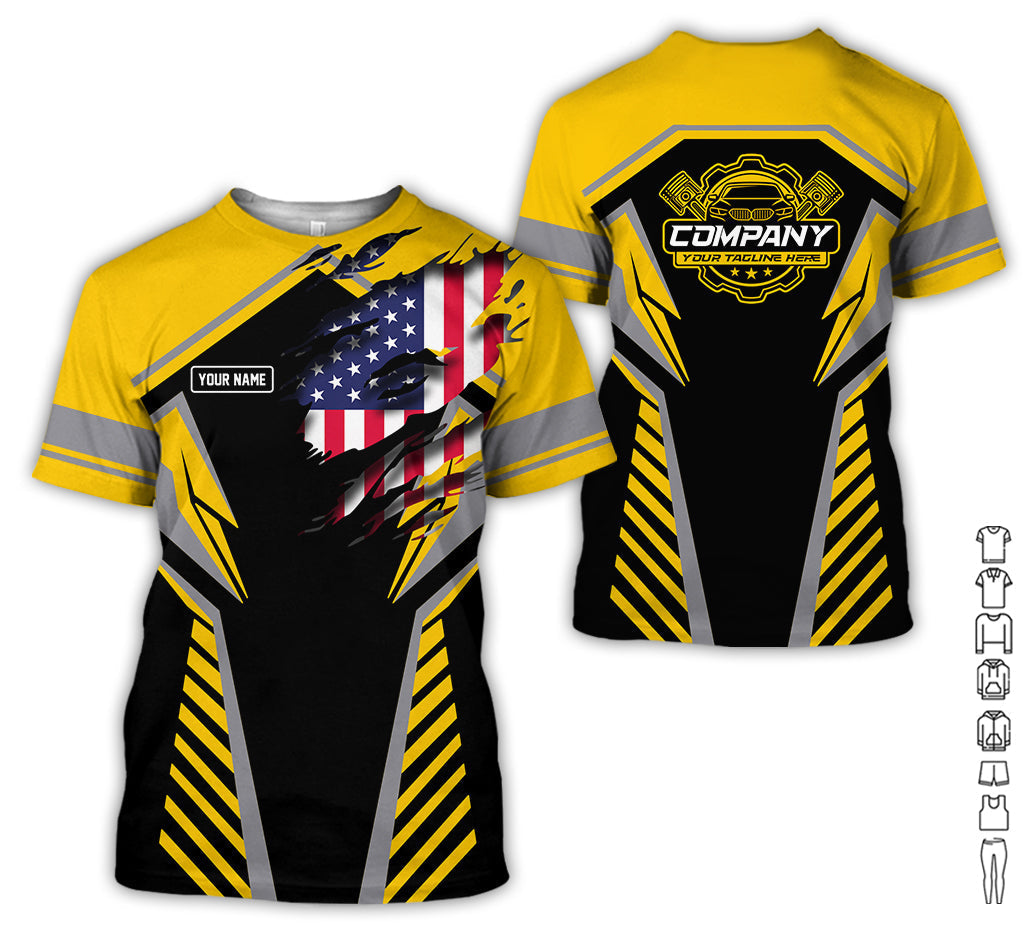 Blisscorners Personalized Diesel Mechanic Shirt, Yellow Garage Uniform, Gift for Car Guys & Technicians, Size S to 5XL