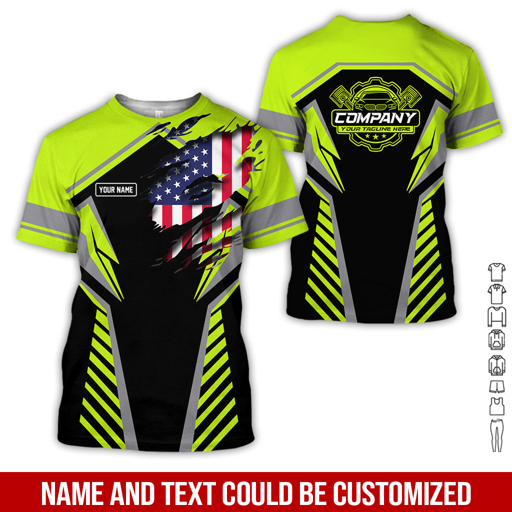 Blisscorners Personalized Diesel Mechanic Shirt, Yellow Green Garage Uniform, Gift for Car Guys & Technicians, Size S to 5XL