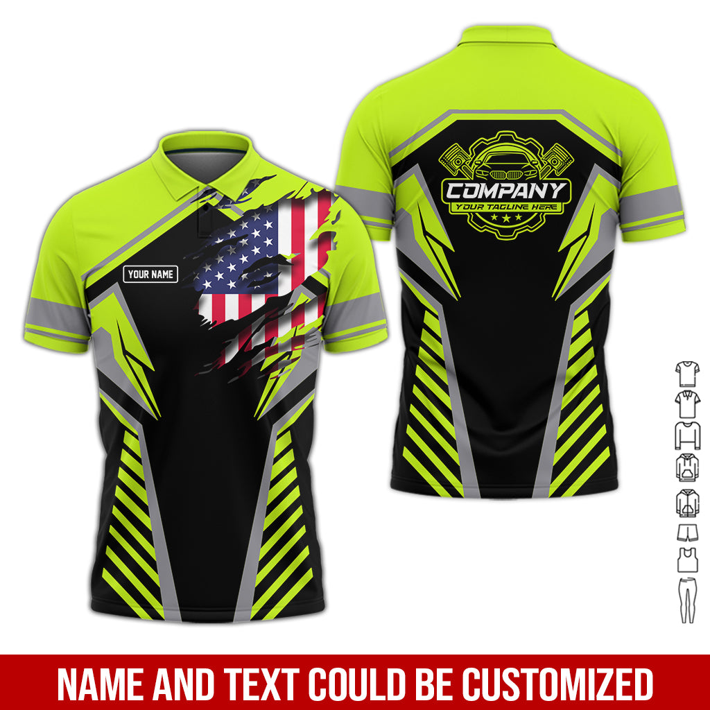 Blisscorners Personalized Diesel Mechanic Shirt, Yellow Green Garage Uniform, Gift for Car Guys & Technicians, Size S to 5XL