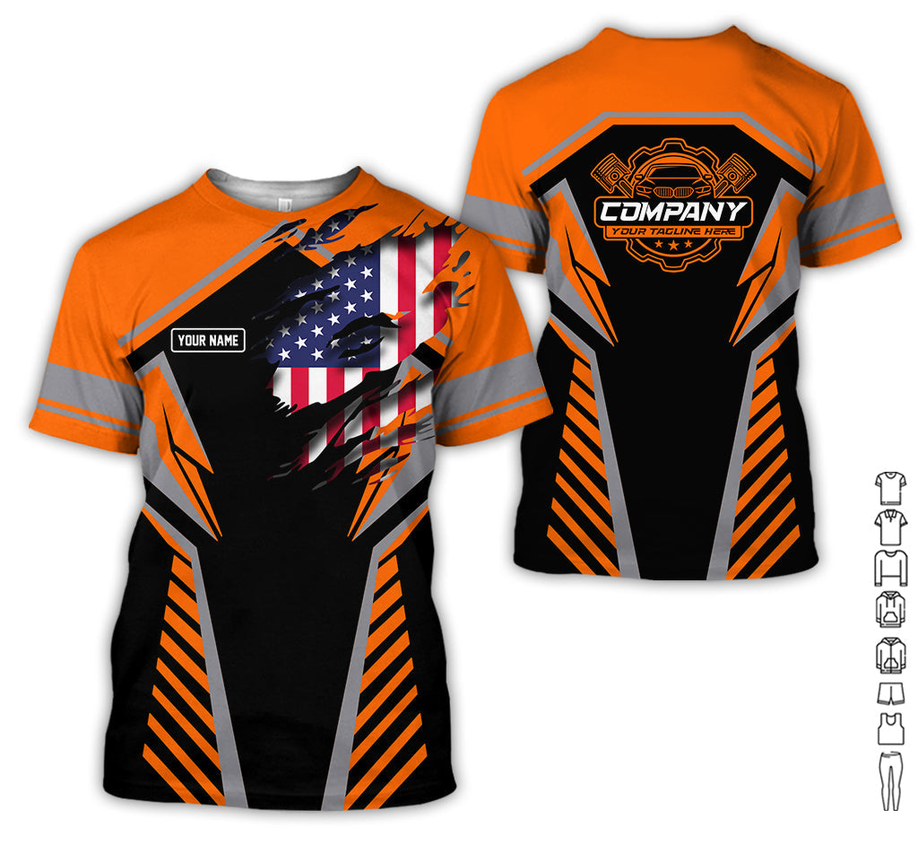Blisscorners Personalized Diesel Mechanic Shirt, Orange Garage Uniform, Gift for Car Guys &amp; Technicians, Size S to 5XL