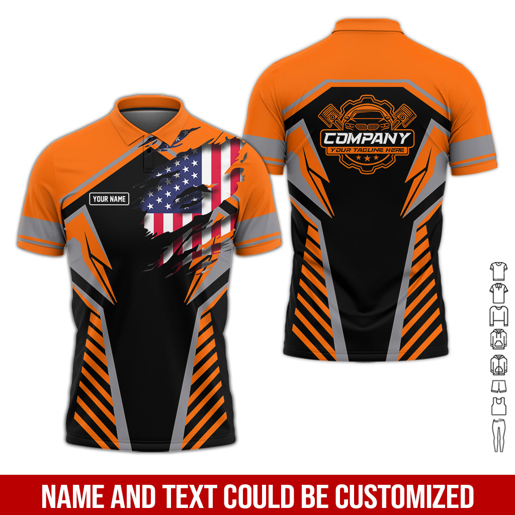 Blisscorners Personalized Diesel Mechanic Shirt, Orange Garage Uniform, Gift for Car Guys & Technicians, Size S to 5XL