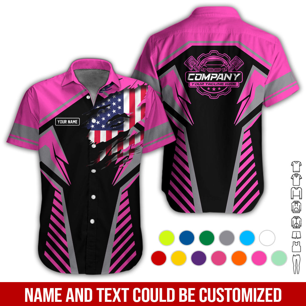 Blisscorners Personalized Diesel Mechanic Shirt, Pink Garage Uniform, Gift for Car Guys & Technicians, Size S to 5XL