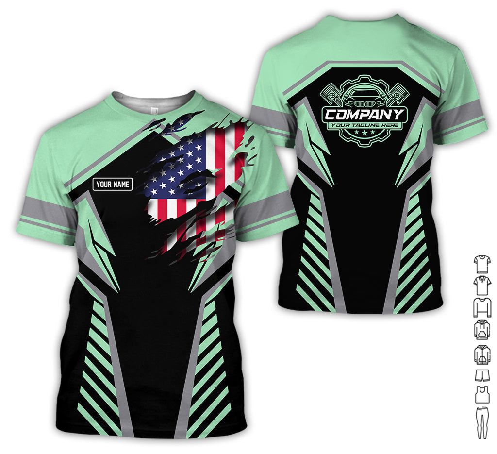 Blisscorners Personalized Diesel Mechanic Shirt, Seafoam Garage Uniform, Gift for Car Guys &amp; Technicians, Size S to 5XL