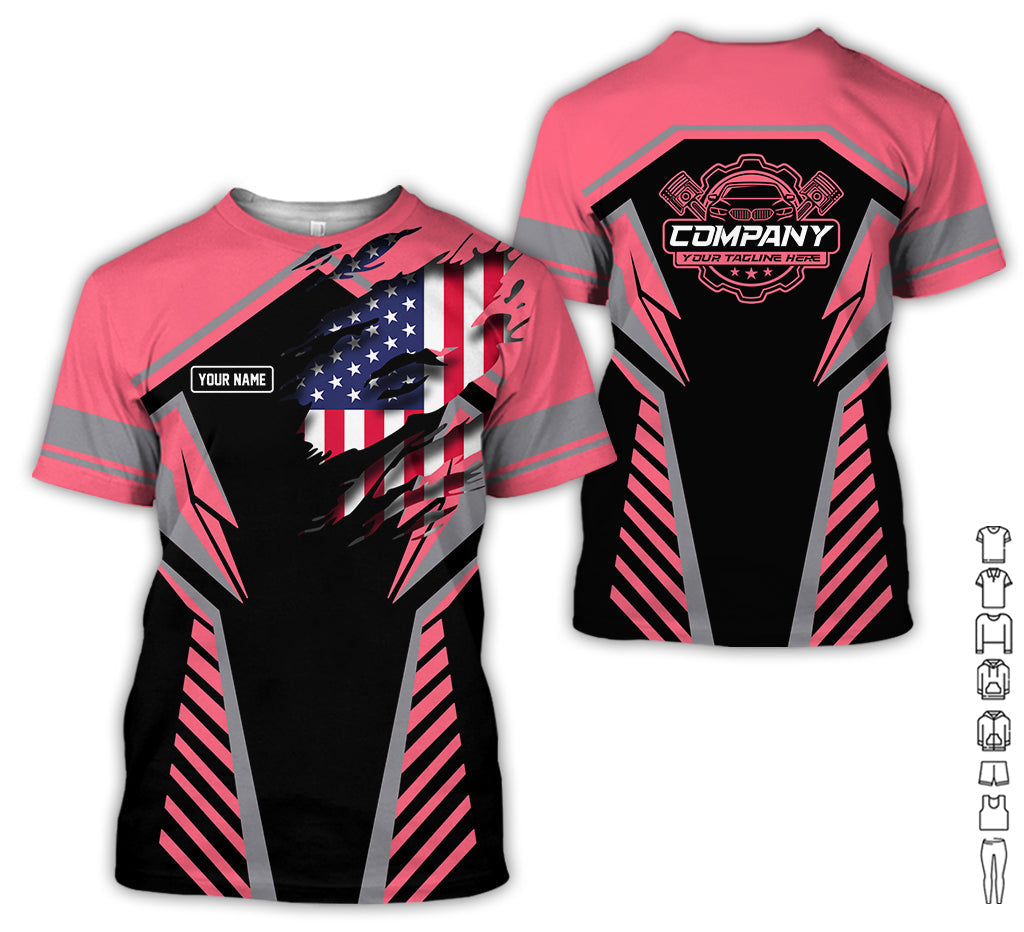 Blisscorners Personalized Diesel Mechanic Shirt, Neon Pink Garage Uniform, Gift for Car Guys & Technicians, Size S to 5XL