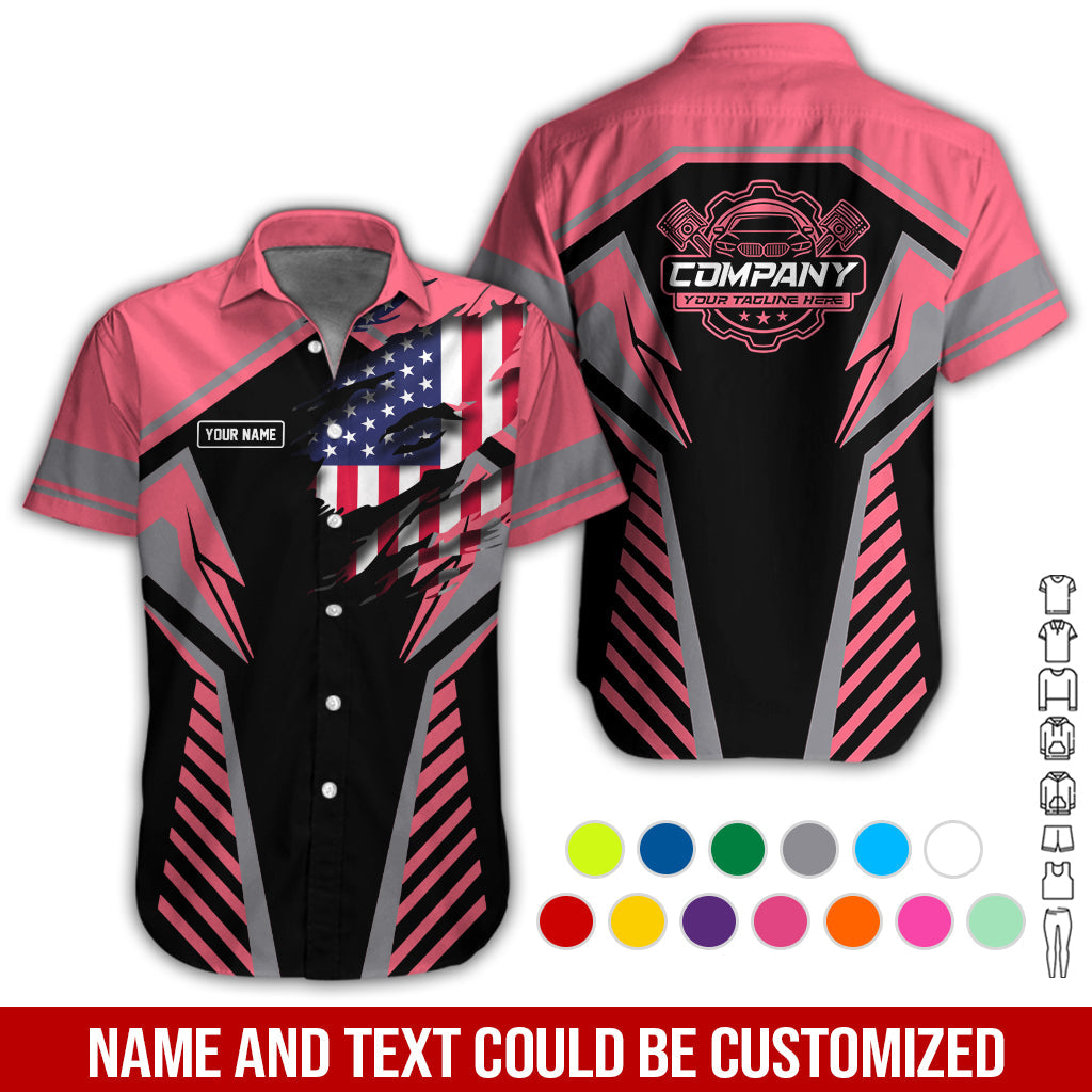 Blisscorners Personalized Diesel Mechanic Shirt, Neon Pink Garage Uniform, Gift for Car Guys & Technicians, Size S to 5XL
