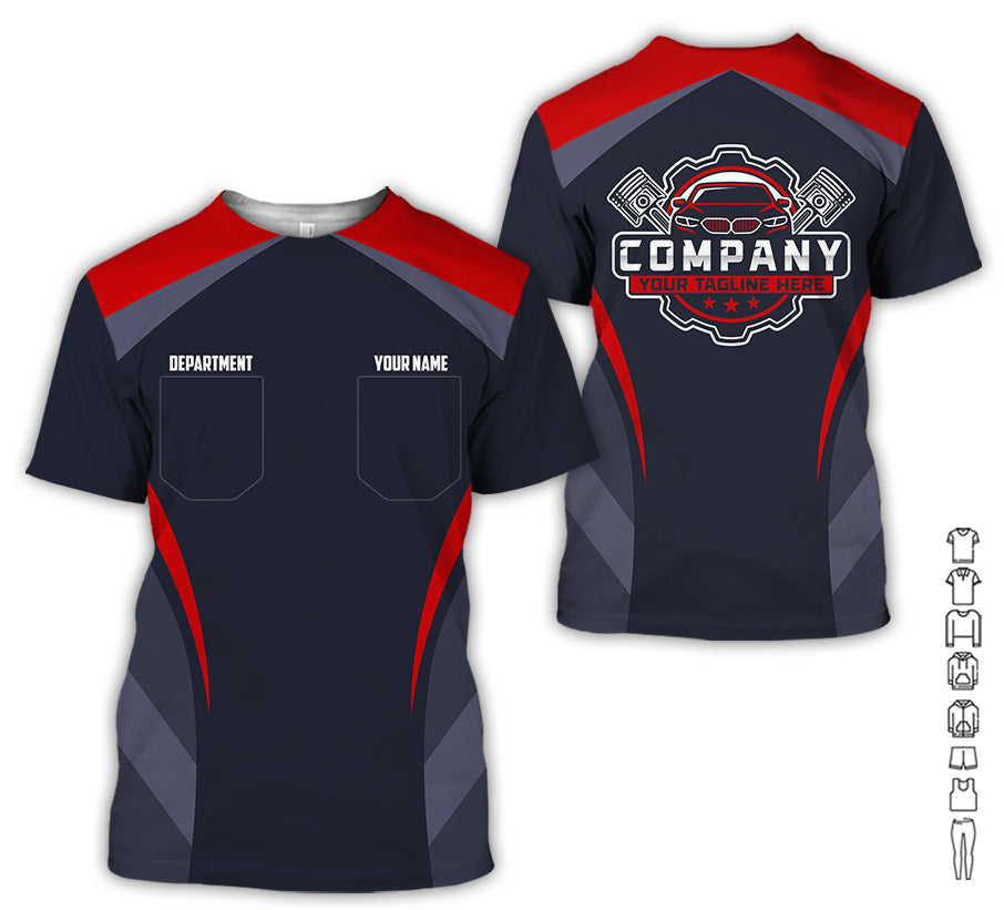 Blisscorners Custom Name Mechanic Shirt, Unisex Red Crew Shirt for Automotive Workers, Perfect Gift for Him, Size S to 5XL, Printed Poket Shirt