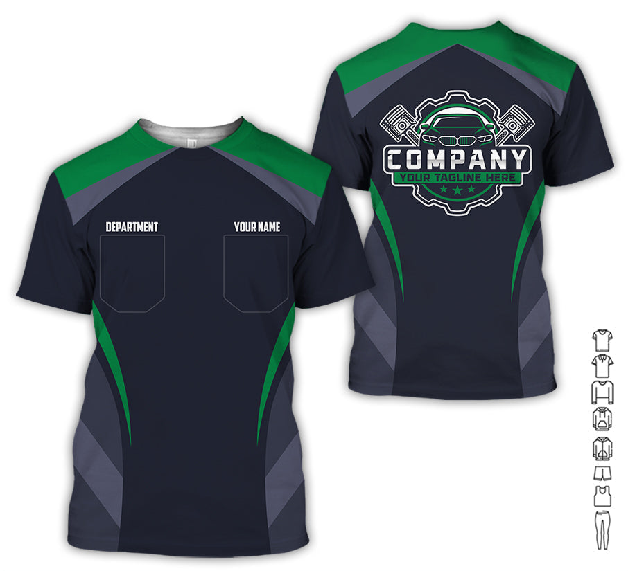 Blisscorners Custom Name Mechanic Shirt, Unisex Green Crew Shirt for Automotive Workers, Perfect Gift for Him, 3D Printed Pocket Shirt