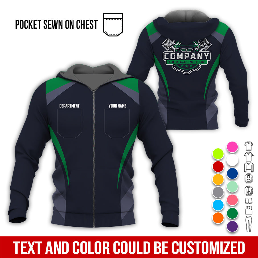 Blisscorners Custom Name Mechanic Shirt, Unisex Green Crew Shirt for Automotive Workers, Perfect Gift for Him, 3D Printed Pocket Shirt
