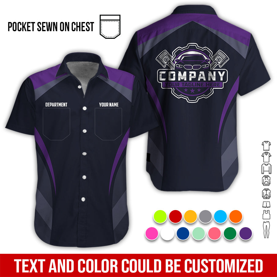 Blisscorners Custom Name Mechanic Shirt, Unisex Purple Crew Shirt for Automotive Workers, Perfect Gift for Him, 3D Printed Pocket Shirt