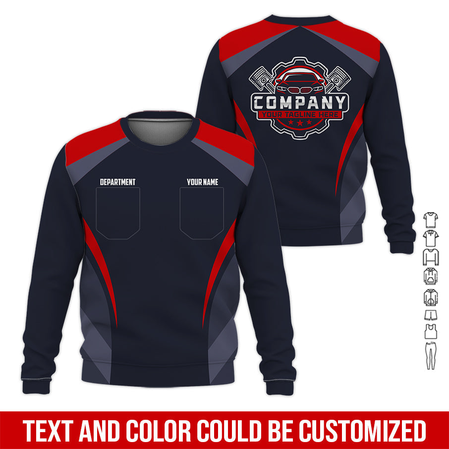Blisscorners Custom Name Mechanic Shirt, Unisex Red Crew Shirt for Automotive Workers, Perfect Gift for Him, Size S to 5XL, Printed Poket Shirt