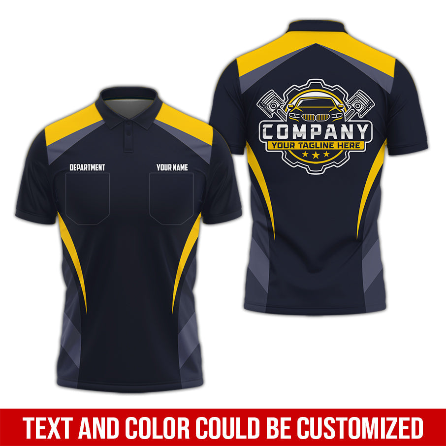 Blisscorners Custom Name Mechanic Shirt, Unisex Yellow Crew Shirt for Automotive Workers, Perfect Gift for Him, 3D Printed Pocket Shirt