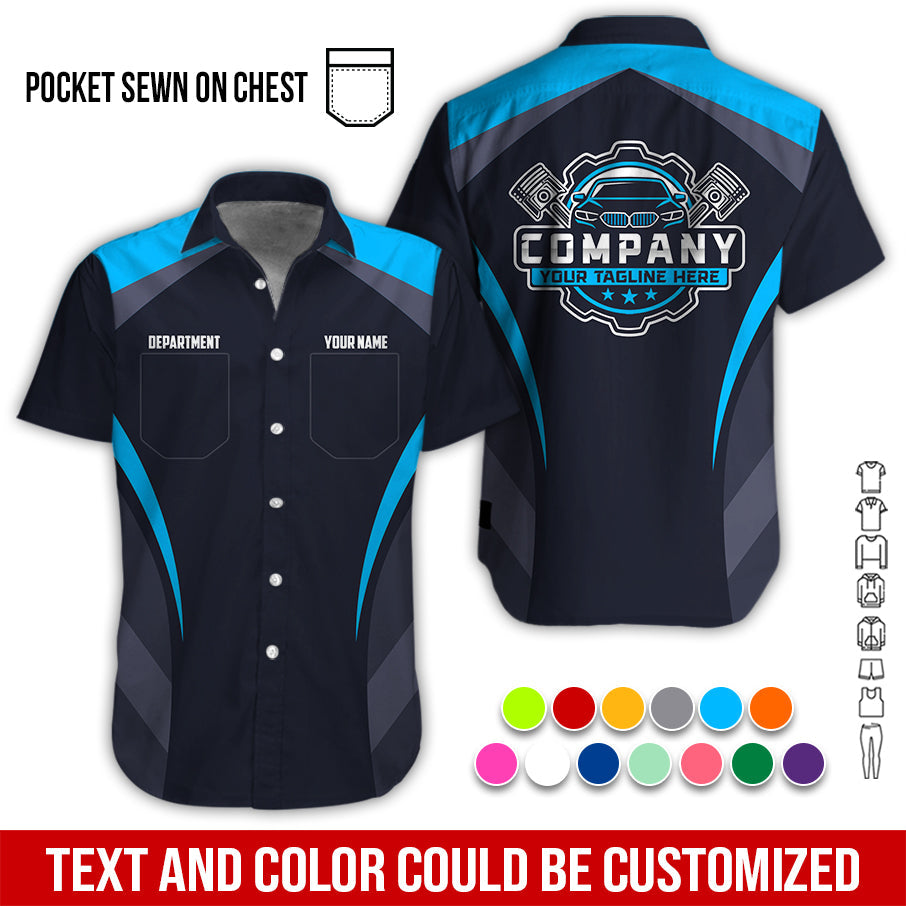 Blisscorners Custom Name Mechanic Shirt, Unisex Blue Crew Shirt for Automotive Workers, Perfect Gift for Him, Size S to 5XL