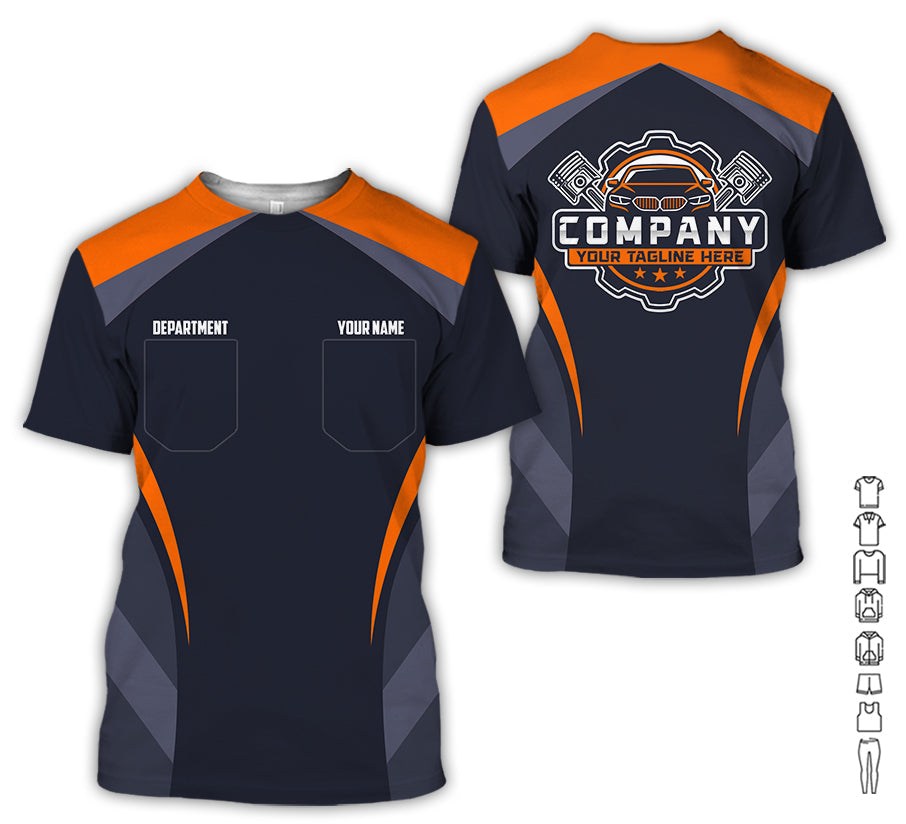 Blisscorners Custom Name Mechanic Shirt, Unisex Orange Crew Shirt for Automotive Workers, Perfect Gift for Him, 3D Printed Pocket Shirt