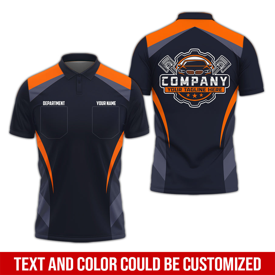 Blisscorners Custom Name Mechanic Shirt, Unisex Orange Crew Shirt for Automotive Workers, Perfect Gift for Him, 3D Printed Pocket Shirt