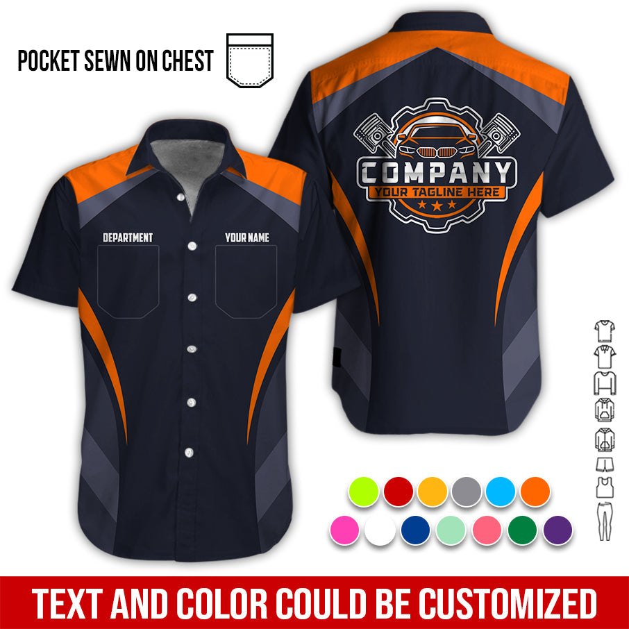 Blisscorners Custom Name Mechanic Shirt, Unisex Orange Crew Shirt for Automotive Workers, Perfect Gift for Him, 3D Printed Pocket Shirt