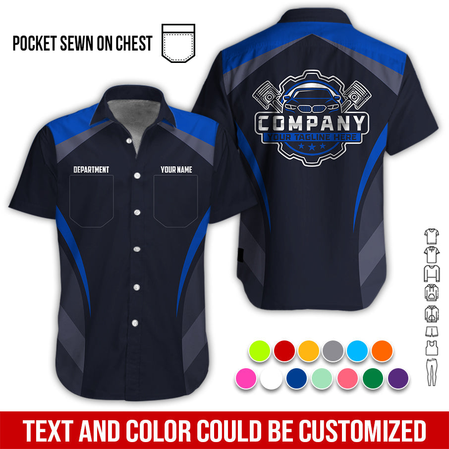 Blisscorners Custom Name Mechanic Shirt, Unisex Navy Crew Shirt for Automotive Workers, Perfect Gift for Him, 3D Printed Pocket Shirt