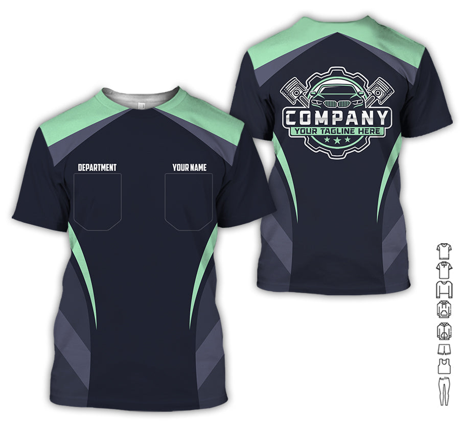 Blisscorners Custom Name Mechanic Shirt, Unisex Seafoam Crew Shirt for Automotive Workers, Perfect Gift for Him, 3D Printed Pocket Shirt