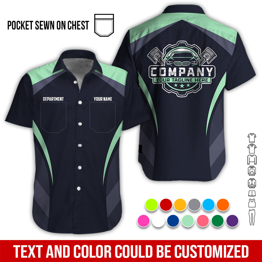 Blisscorners Custom Name Mechanic Shirt, Unisex Seafoam Crew Shirt for Automotive Workers, Perfect Gift for Him, 3D Printed Pocket Shirt