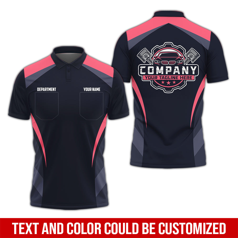 Blisscorners Custom Name Mechanic Shirt, Unisex Neon Pink Crew Shirt for Automotive Workers, Perfect Gift for Him, 3D Printed Pocket Shirt