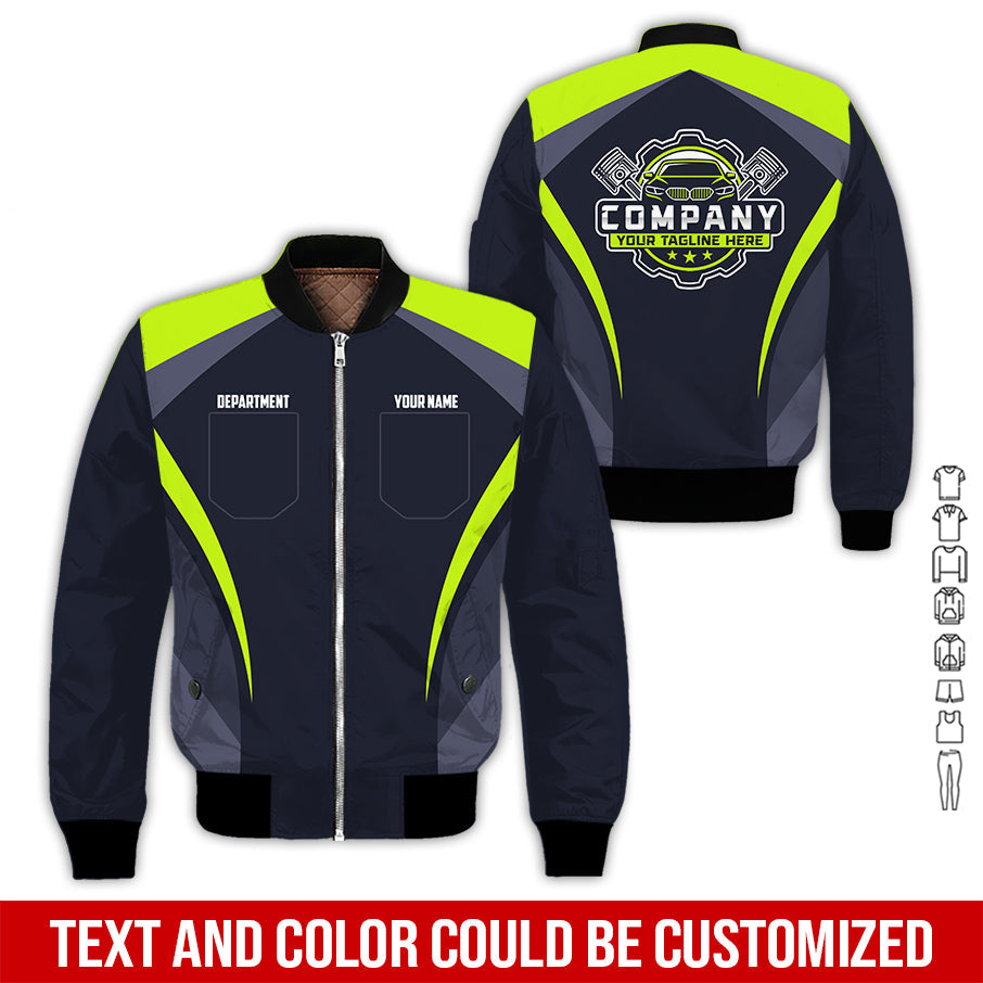 Blisscorners Custom Name Mechanic Shirt, Unisex Yellow Green Crew Shirt for Automotive Workers, Perfect Gift for Him, Printed Poket Shirt