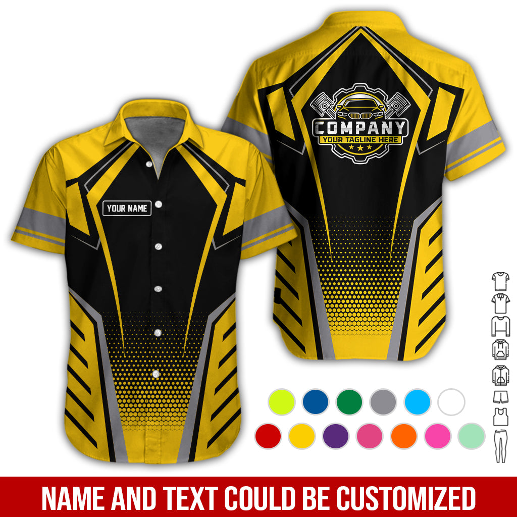 Blisscorners Personalized Garage Uniform in Classic Yellow, Mechanic Work Shirt for Men and Women, Perfect for Birthday or Husband, or Boyfriend