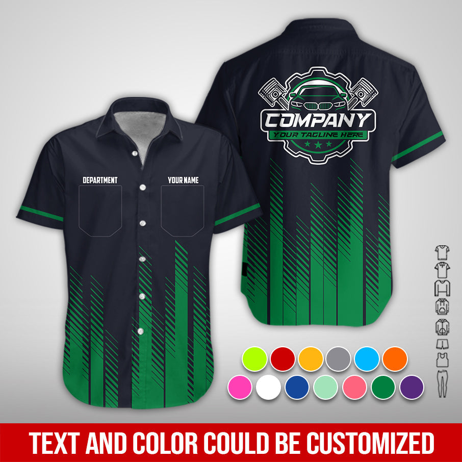 Blisscorners Personalized Mechanic Shirt in Green, 3D Printed Pocket Mechanic Shirt, Custom Name Work Shirt for Car Repair Technicians, Great Gift for Men